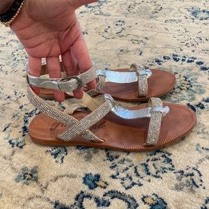 Free People Silver Grecian sandals with leather and rhinestones